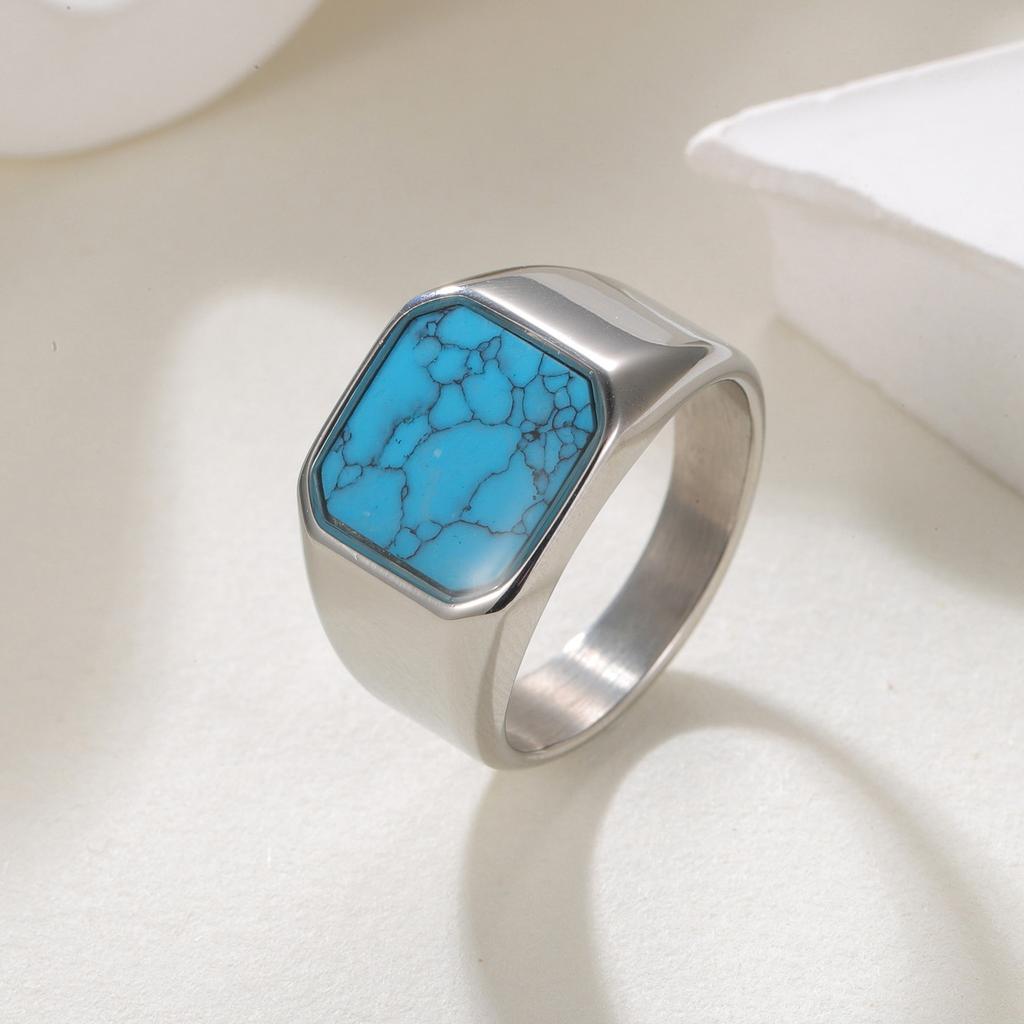 European and American New Retro Men's Turquoise Titanium Steel Ring Trendy Titanium Steel Jewelry