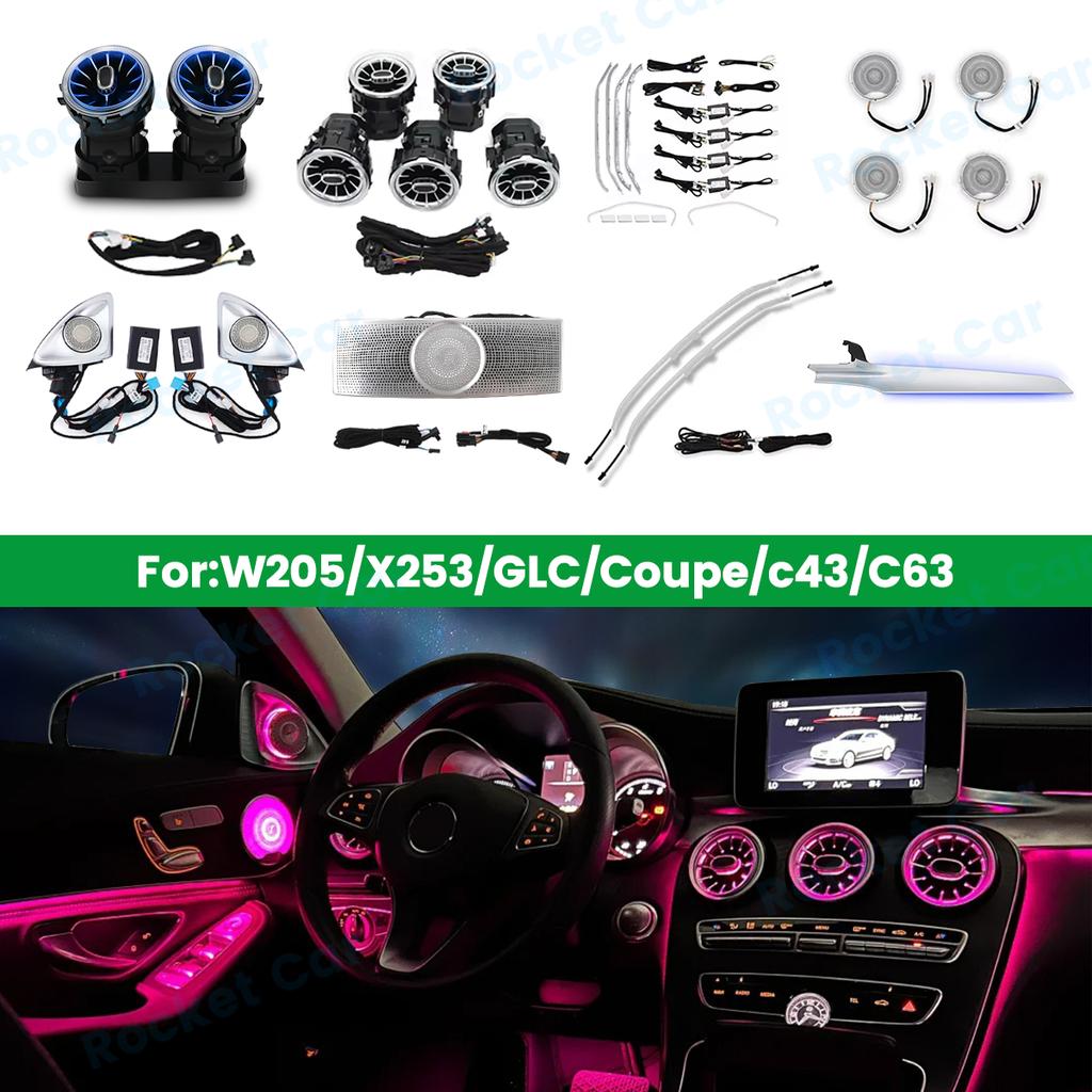 64 Colours LED Turbine Vents Ambient Light For Mercedes Benz W205 X253 GLC Coupe C43 C63s Car Speaker Cover Decorative Lamp Part WS4