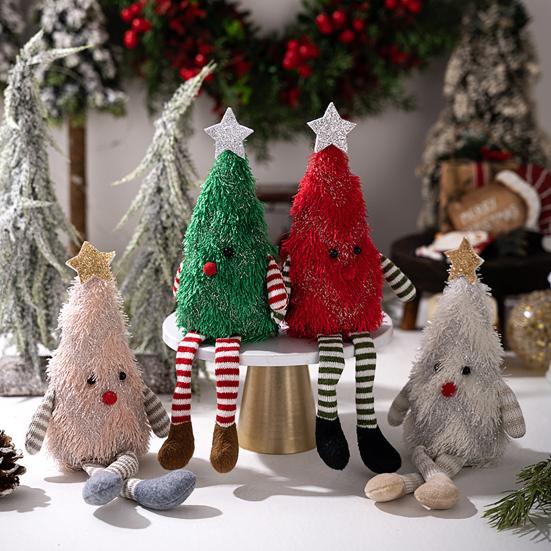 Christmas Gnome Decoration Fluffy Christmas Tree Doll with Glitter Star Topper Plush Elf Table Centerpiece for Hotel Mall Window Holiday Decor