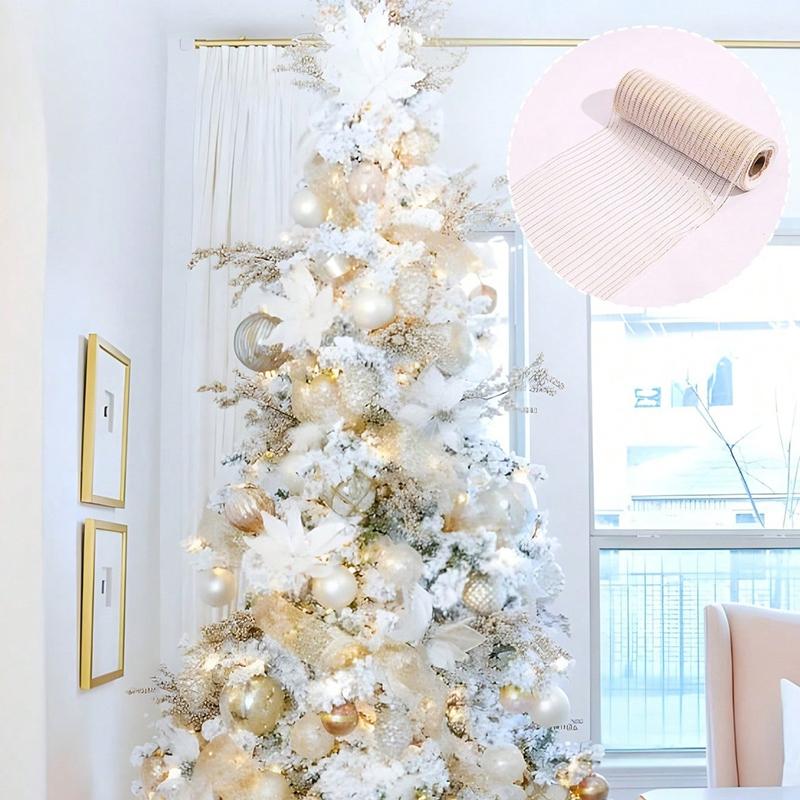 26cm 10Yards Christmas Decor Mesh Ribbon Glitter Mesh Roll for Christmas Tree Decorations Home Door Wreaths Garland Xmas Gifts