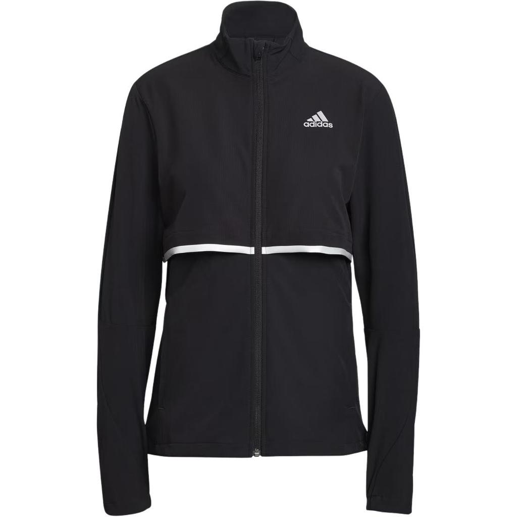 Adidas Logo Print Stand Collar Zip-Up Jacket Women Jackets Black GU3834