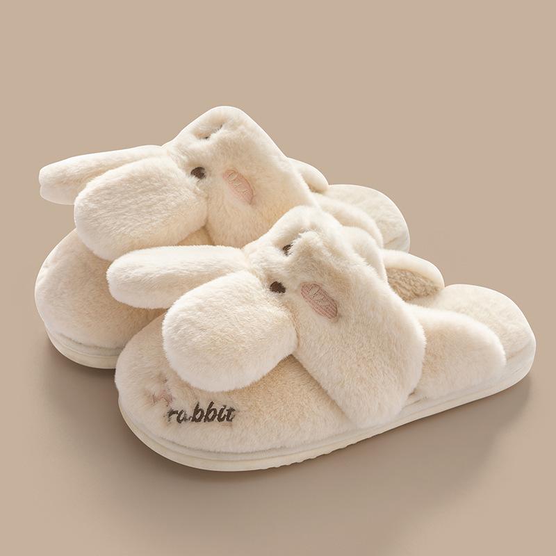 Women's Winter 2026 Cotton Plush Rabbit Fur Slippers - Indoor Home Style