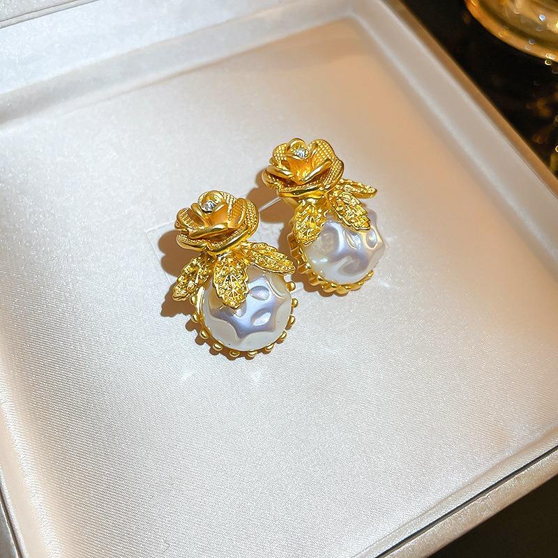 French Silver Needle Diamond Pearl Pendant Earrings Light Luxury Delicate Personality Earrings Design Sense Niche Earrings Women