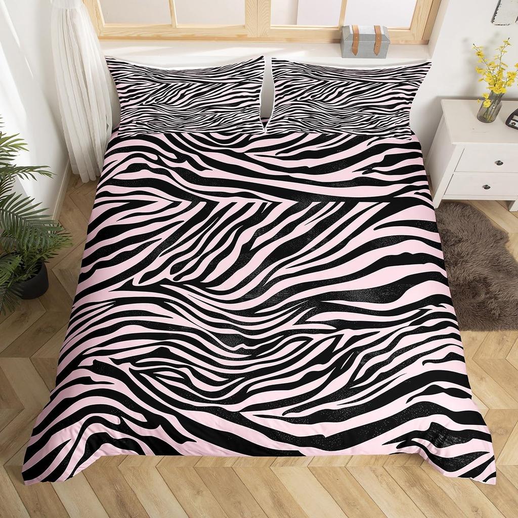 Zebra Print Duvet Cover Twin Wild Animal Theme Bed Set Safari Wildlife Fur Comforter Cover Abstract Geometric Stripe Bedding Set