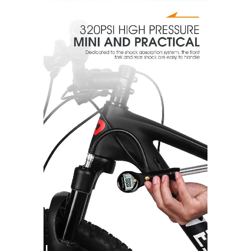 WEST BIKING 320psi High Pressure Bike Air Shock Pump With Digital Gauge For Fork & Rear Suspension Schrader Valve MTB Bicycle
