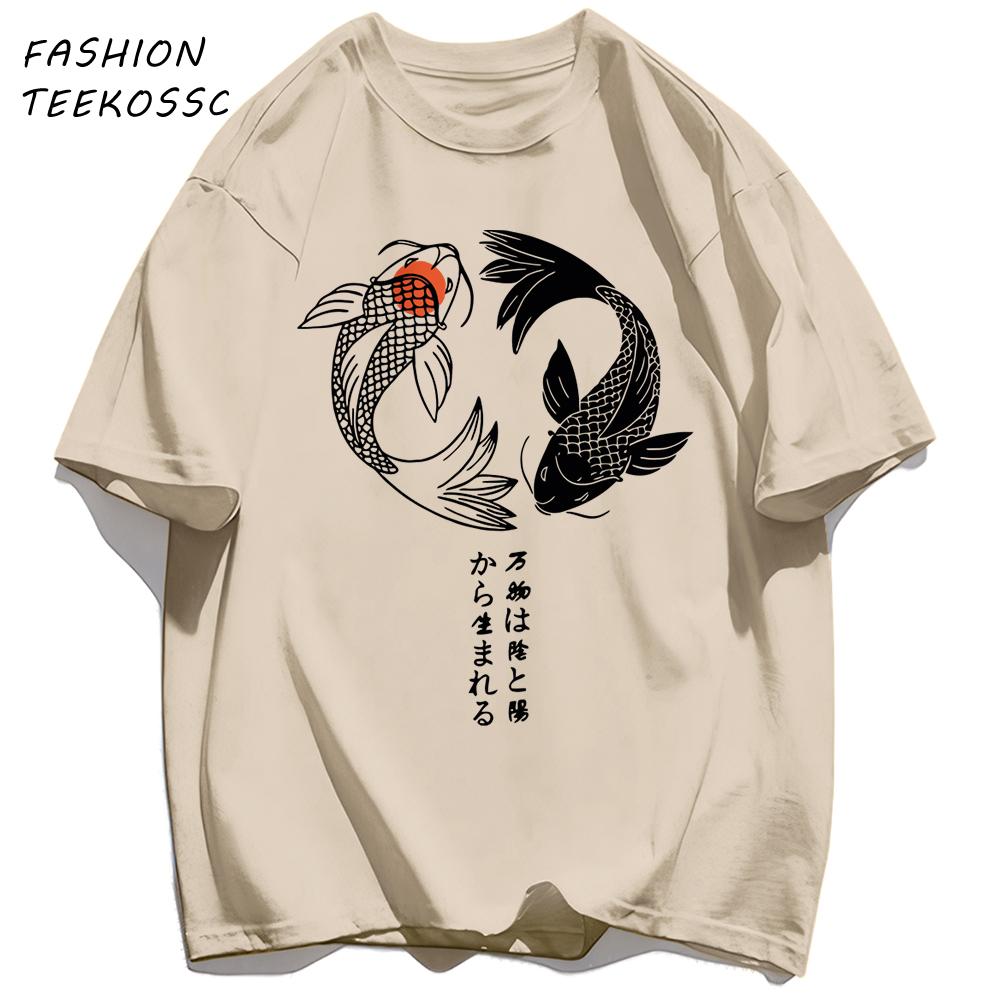 Two Koi Fish Swimming In Watermen T Shirts AllMatch Soft Short Sleev Fashion Summer Basics TShirt Unisex Cotton Loose Top