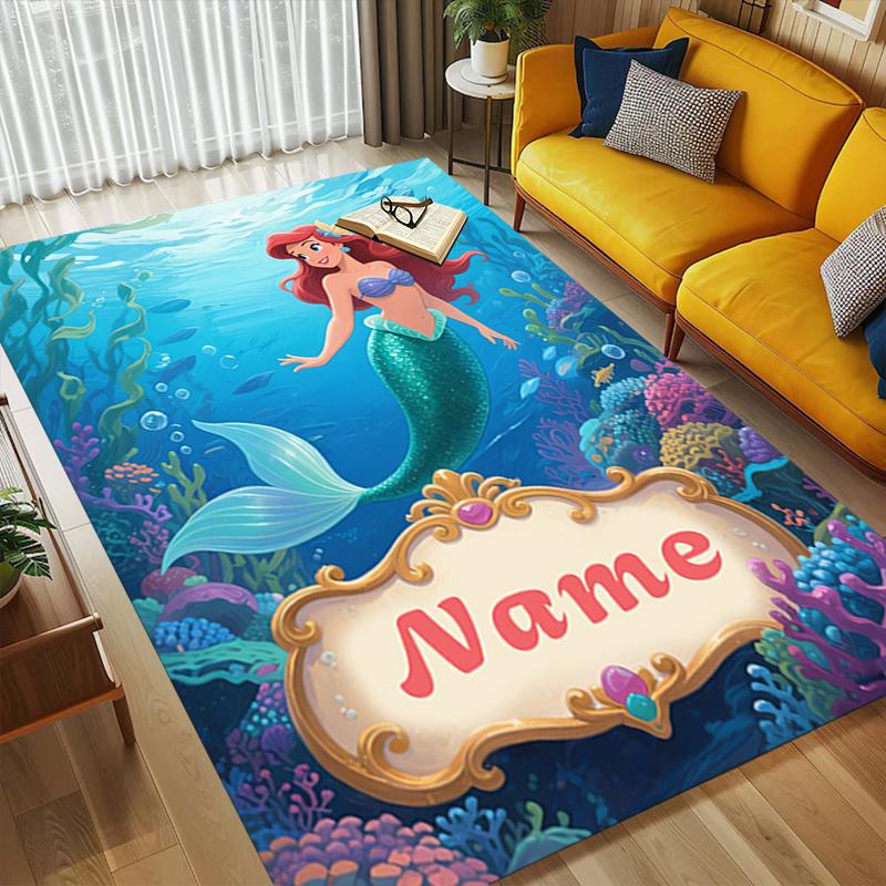 Custom Name Mermaid Garden Living Room Non-Slip Area Rug Soft Carpet for Bedroom Kids Playroom Sofa Office Home Decor Doormat