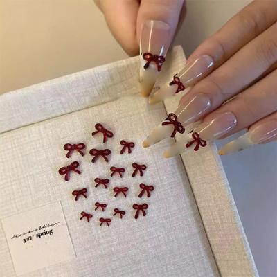 10Pcs Red Resin Long Ribbon Nail Art Charms Kawaii Bow Nail Decorations Diy Manicure Ornament Accessories Supplies