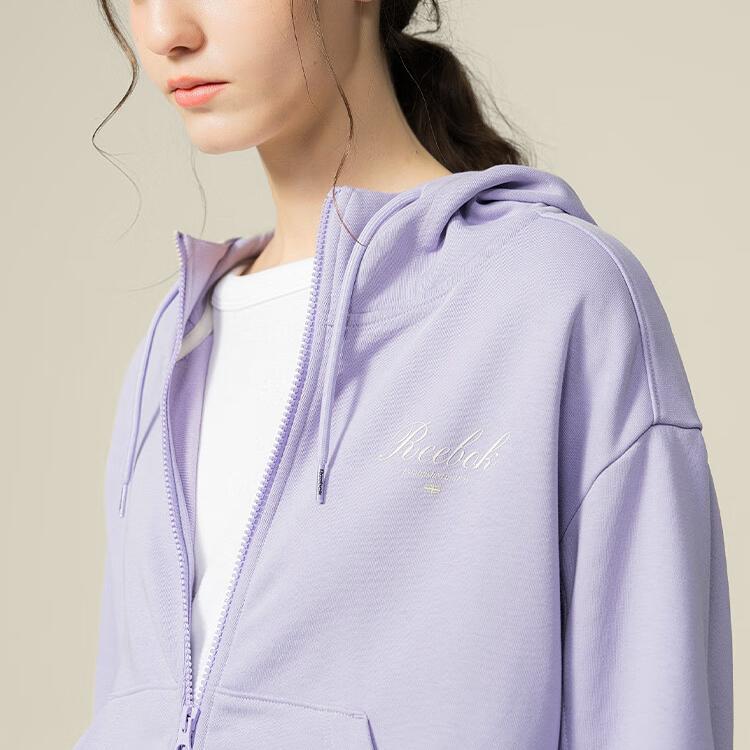 Reebok Logo Embroidered Solid Color Outdoor Casual Sports Zip-Up Hoodie Women Hoodies Light-Purple 24FRM102WGP5