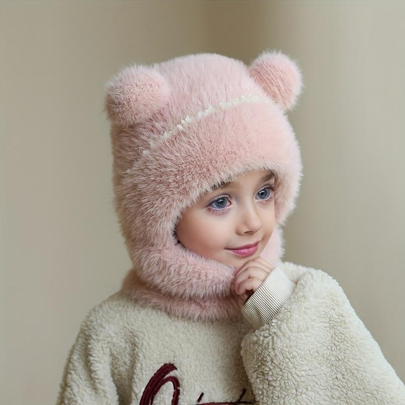 2025 Youngsters's Hat with Scarf and Mask Integrated, Winter Warm Ear Protection Anti-Freeze Plush Beanie, Cute Pullover Hat Fits Ages 3-8 Years Old