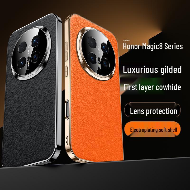 Nowe galwanizowane matowe etui ze skóry bydlęcej na telefon Honor Magic8 & 8Pro - Trwała i odporna na upadki ochrona