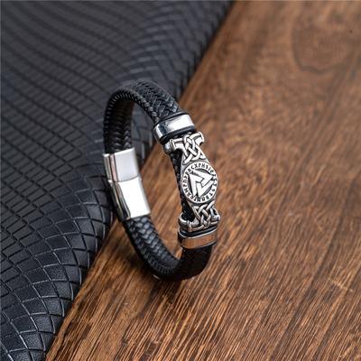 Vikings Leather Bracelet For Men 16 Strand Braided Vegvisir Amulet Scandinavian Ouroboros Jewelry