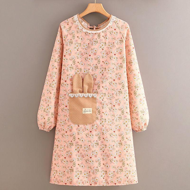 

Женский холщовый фартук в корейском стиле с длинными рукавами — противообрастающий и дышащий для кухни, готовки и общественного питания Cute Rabbit