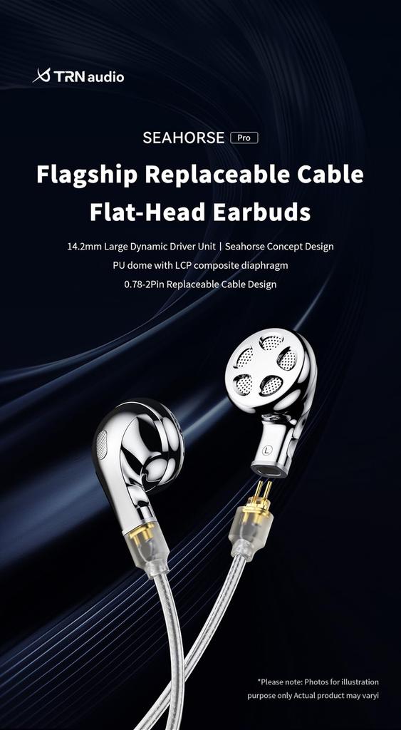 TRN Seahorse Pro Dynamic Wired Composite Aluminum Detachable Cable Intra-Conca Earphones, 14.2mm Driver, In-Ear Earphones, PU+LCP Diaphragm, Housing,