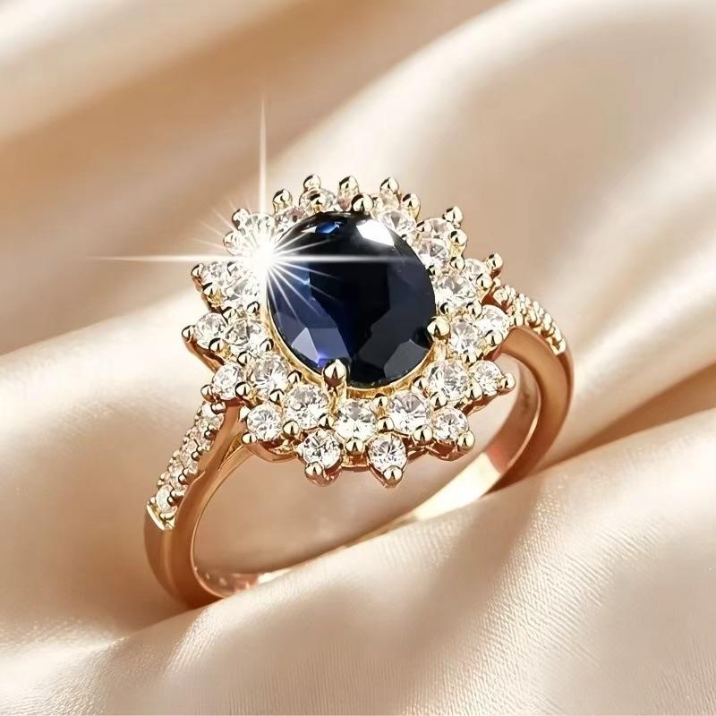 Fine Craftsmanship In inlaying5A Zircon Ring, a Fashionable and Luxurious Piece of Jewelry Featuring a Blue Diamond, a Unique and High-end Accessory