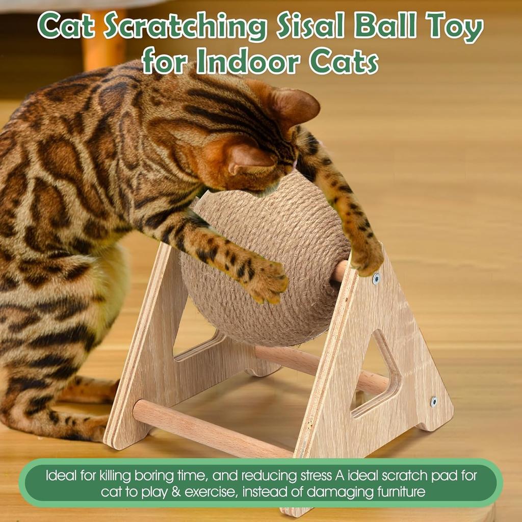 Outamateur Cat Scratcher Ball Toy, Sisal Scratching Ball with Stable Stand, Interactive Cat Exercise Toy, Interactive Play and Exercise for Kittens,