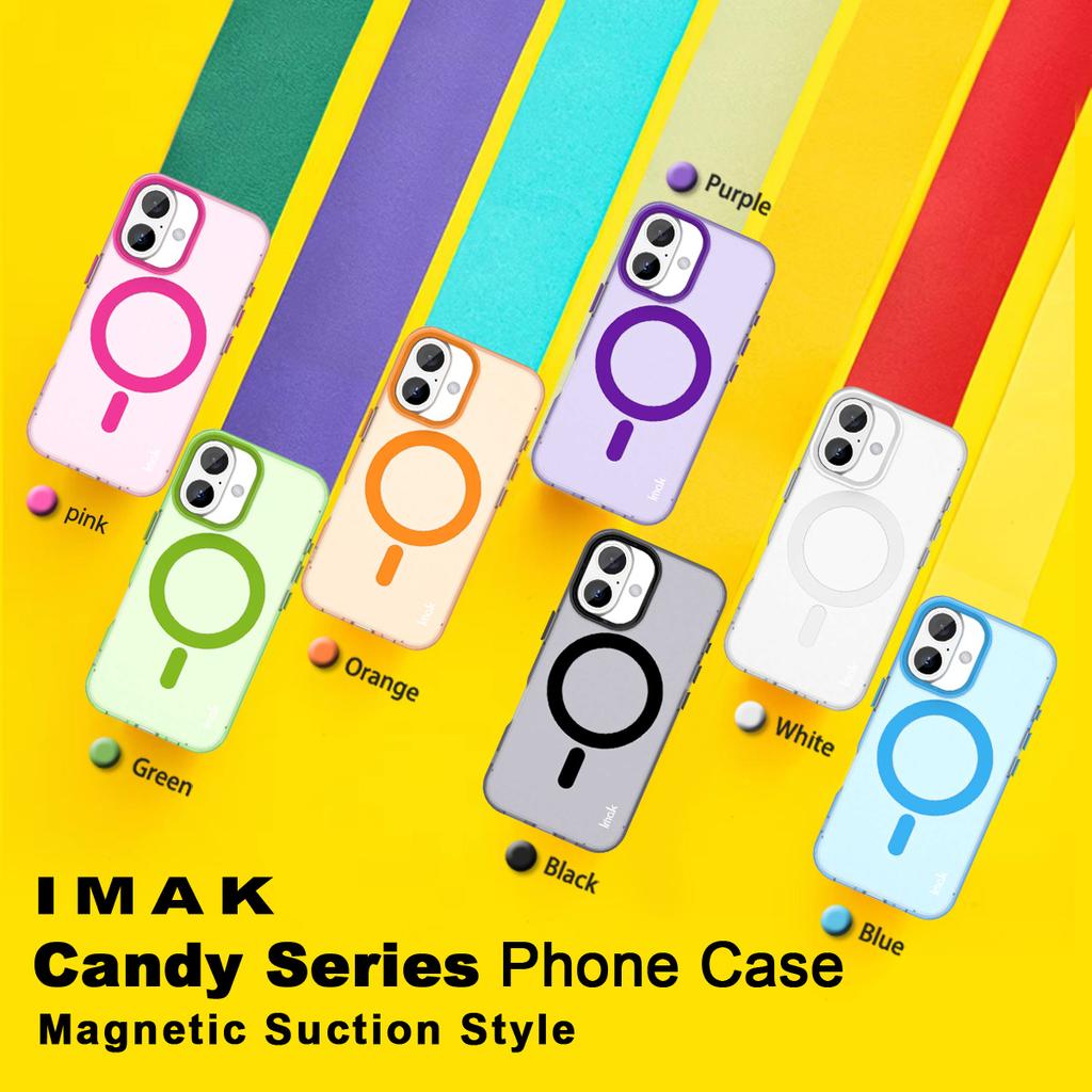 IMAK For iPhone 16 Case Compatible with MagSafe Candy Color Anti Drop TPU+PET Back Cover