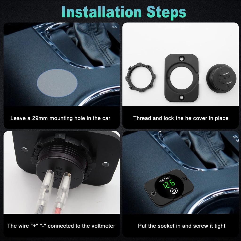 DC 12V 24V LED Car Digital Voltmeter, Waterproof Voltage Meter Car Battery Tester with Touch Switch Display Panel with Connection Cable for Car Etc.