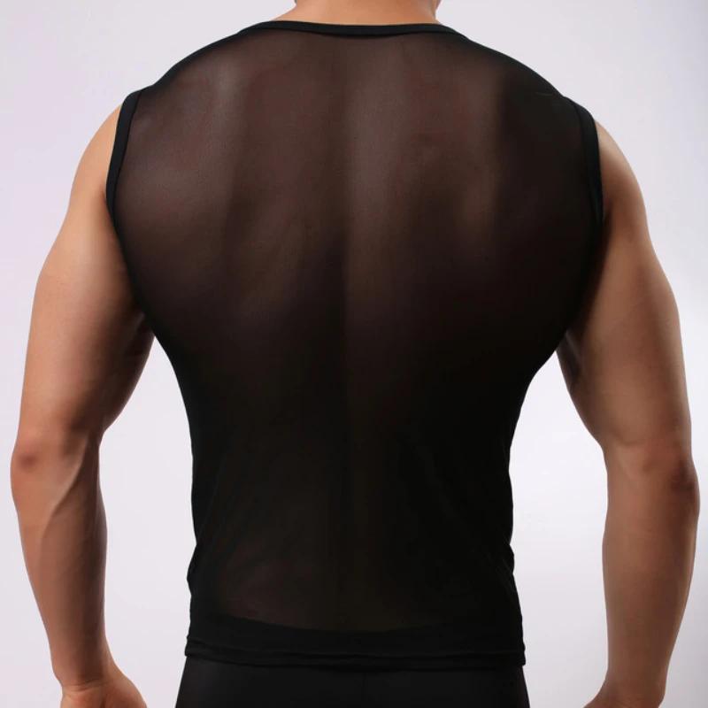 Sleeveless Tank Tops Men Transparent Vests Summer Ultra Thin Mesh Streetwear Male Gym Fitness Muscle Singlets T-Shirts Tee Top
