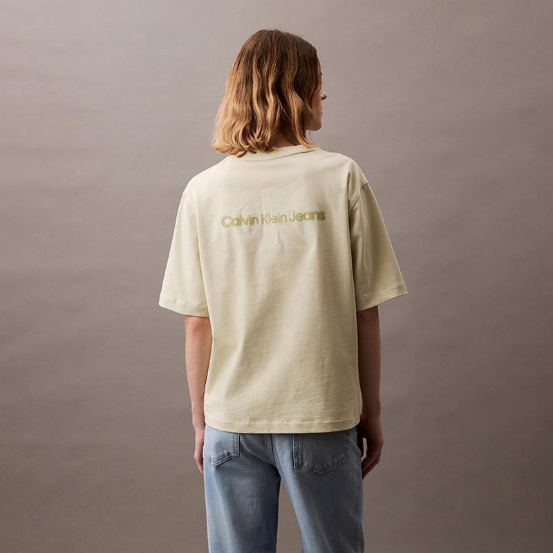 Calvin Klein Trendy Casual Layered Letter Loose Cotton Short Sleeve T-Shirt Women T-Shirts Seafoam-Green 47AB818