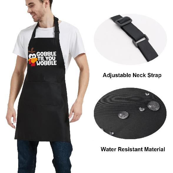 Thanksgiving Aprons for Women Men with Pockets, Gobble Til you Wobble Turkey Apron, Cooking Grill Gifts for Dad Mom