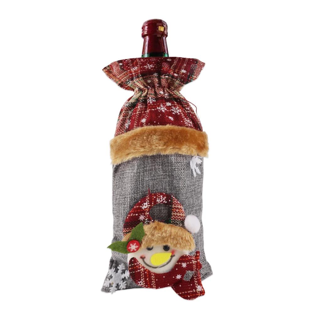 Kreatives Weihnachts-Weinflaschen-Set, goldenes Samtkleid, Weinflaschenhüllen, Ärmel, Weihnachtsmann, Schneemann, Weihnachten, Neujahr, Tischdekoration