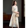 Demana Chinese Style Embroidered Chiffon Puff Sleeve Dress