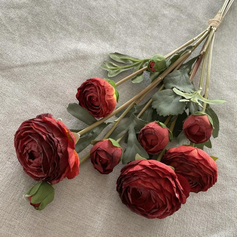 

Realistic Silk Lotus Bouquet For Wedding Home Office Flower Gift Decoration Dark Red