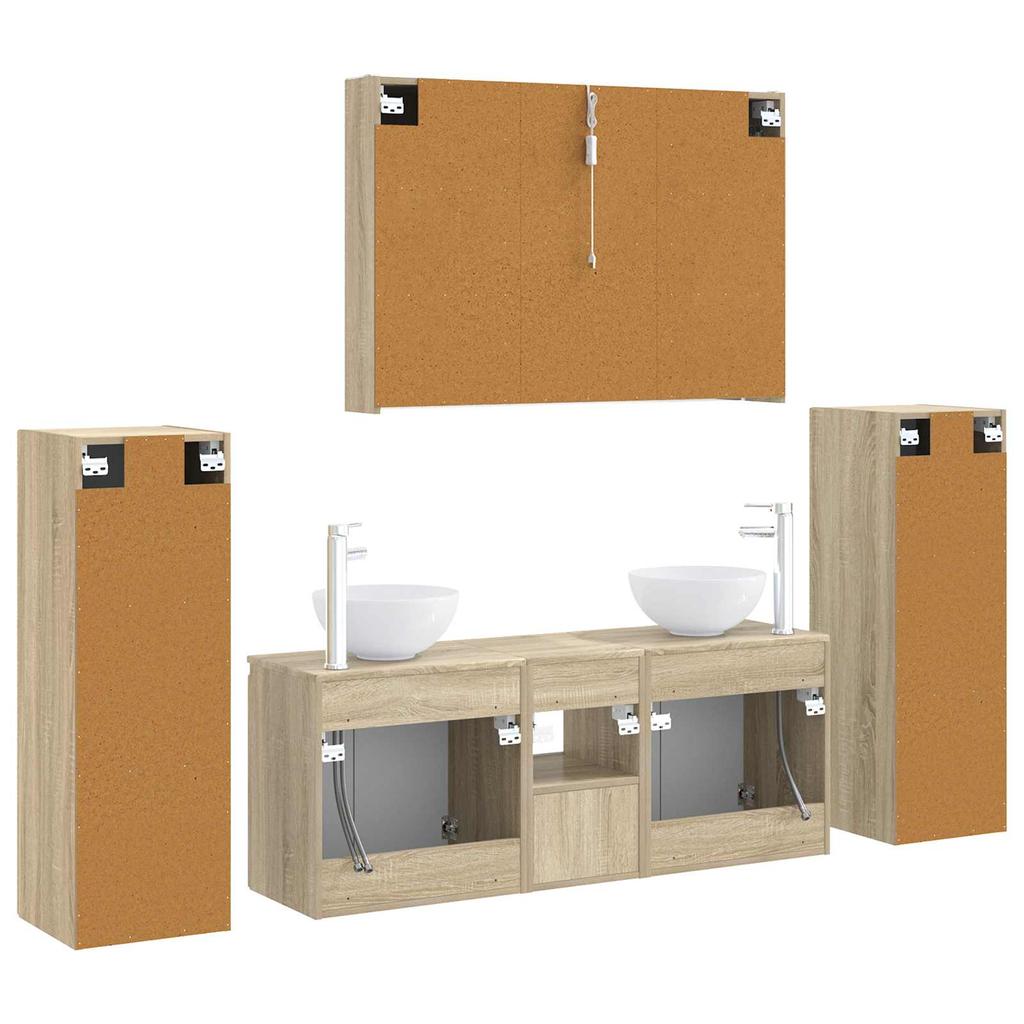 Bathroom Furniture Set 6 pcs Sonoma Oak Engineered Wood and Glass