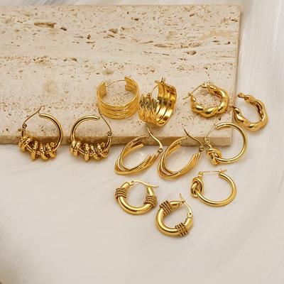 Europäische & Amerikanische Minimalistische Titanstahl Gold Wickelohrringe - Damen Ins Stil, Leichter Luxus Vielseitiges Design
