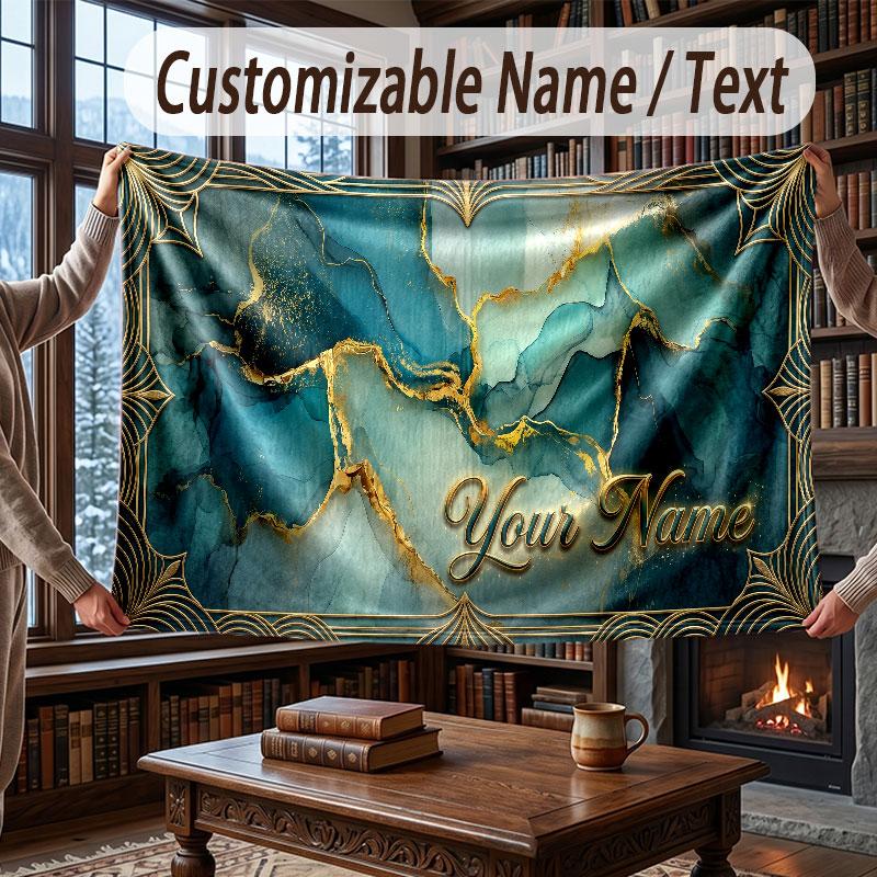 Abstract Geometric Theme Throw Blanket Custom Name Text Personalized Blanket Soft Cozy Blanket for Home Sofa Bed