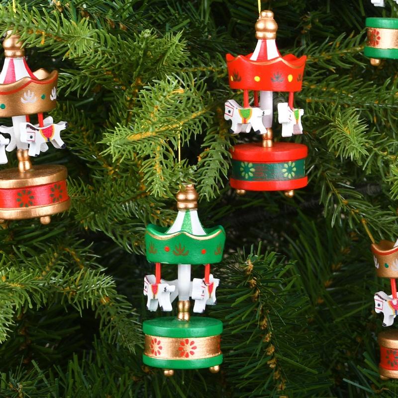 6pcs Festive Christmas Wooden Rotating Carousel Ornaments  Classic Fairy Tale Style, Perfect for Christmas Tree Decoration, Christmas Decorations