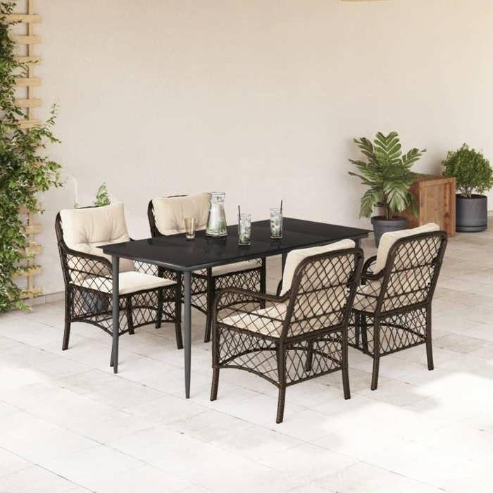VidaXL Ensemble à Manger de Jardin avec Coussins 5 pcs, Table et Chaises de Patio, Meubles d'Extérieur Terrasse, Moderne, 3212113