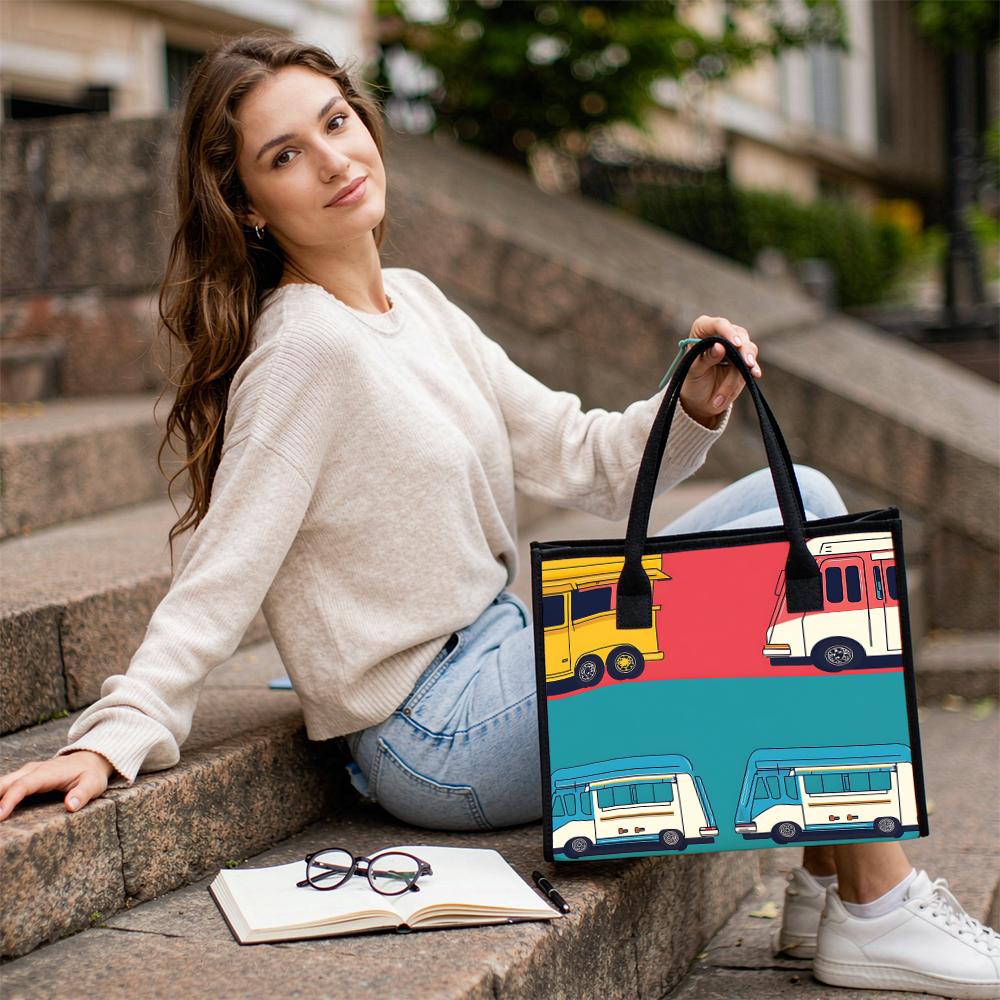 Cute Cartoon Car Tote Bag Fashion Large Capacity Canvas Handbag for Daily Use Portable Shopping Bag for Women Casual Carryall