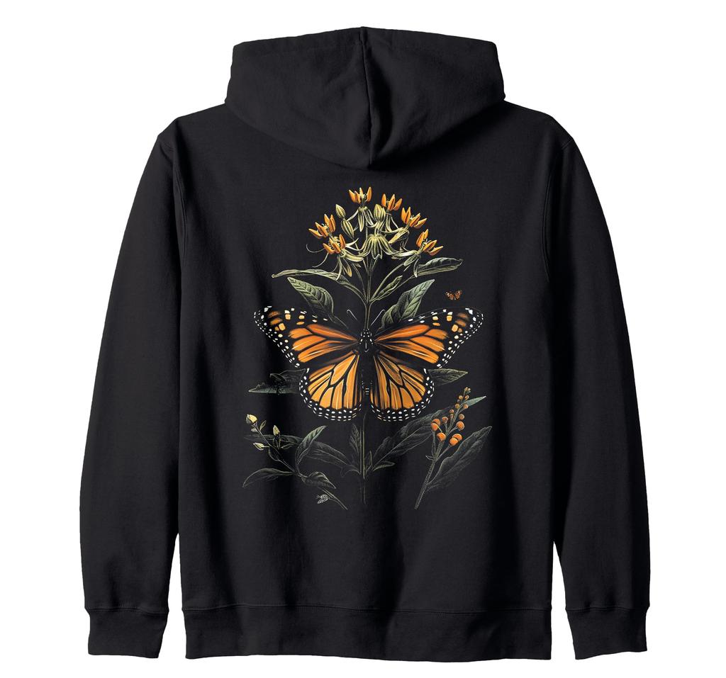 Vintage Monarch Butterfly and Ironweed Flower Girl Plant Mum Hoodie Zip-Up