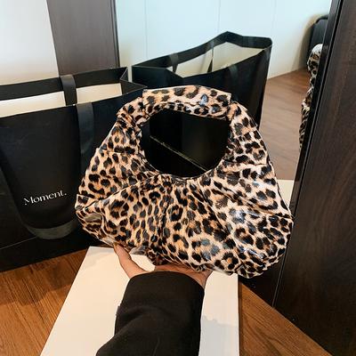 Casual Pu Leopard Print Handbag Purse Cloud Bag Pu Leather Handbag Black Fashionable Underarm Bag Students