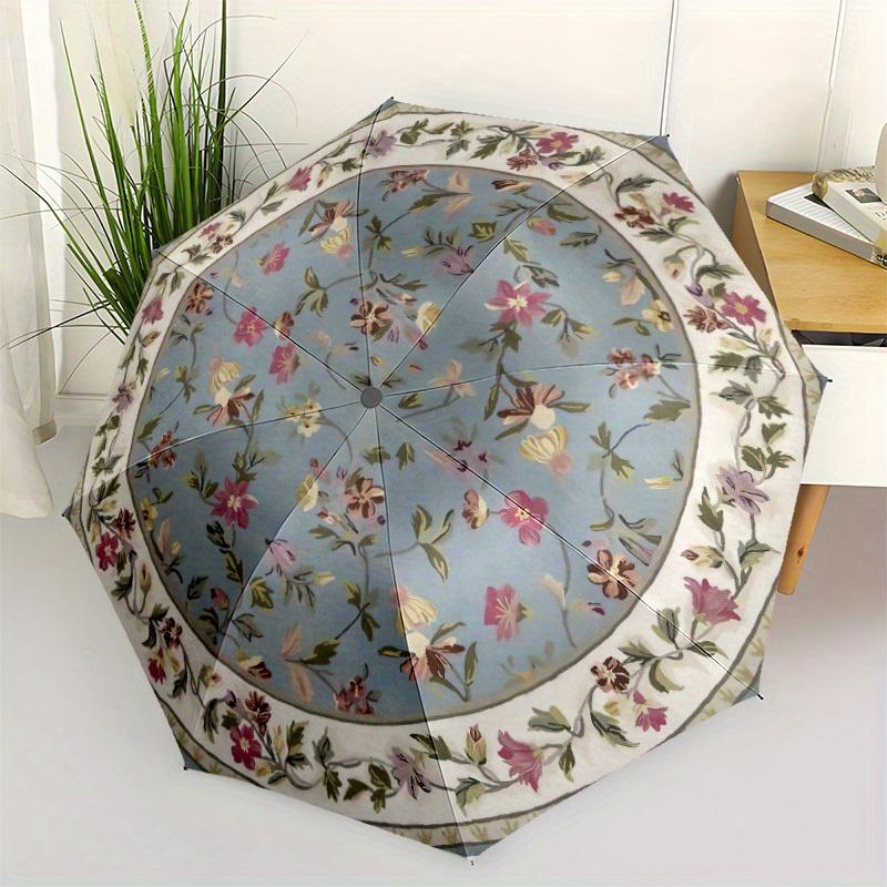 Floral Paradise Umbrella - Elegant Floral Pattern with Pink/Blue/Green/Beige/, Automatic Open Compact Travel Umbrella, Durable