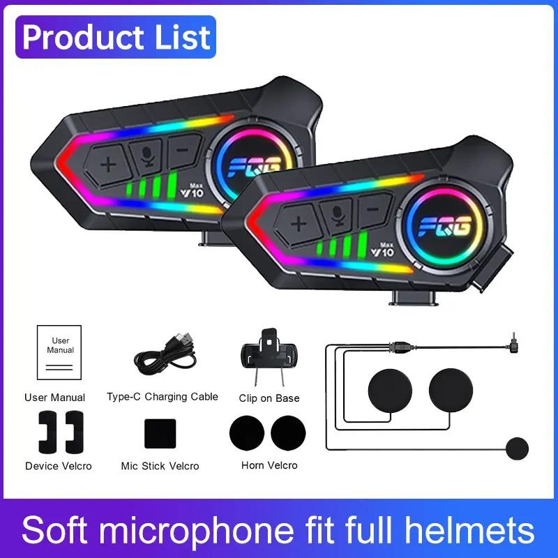 1/2Pcs Motorcycle Helmet Bluetooth Headset Intercom Long Standby 1000mAh MP3 Music Player Waterproof with LED Lighting Effect