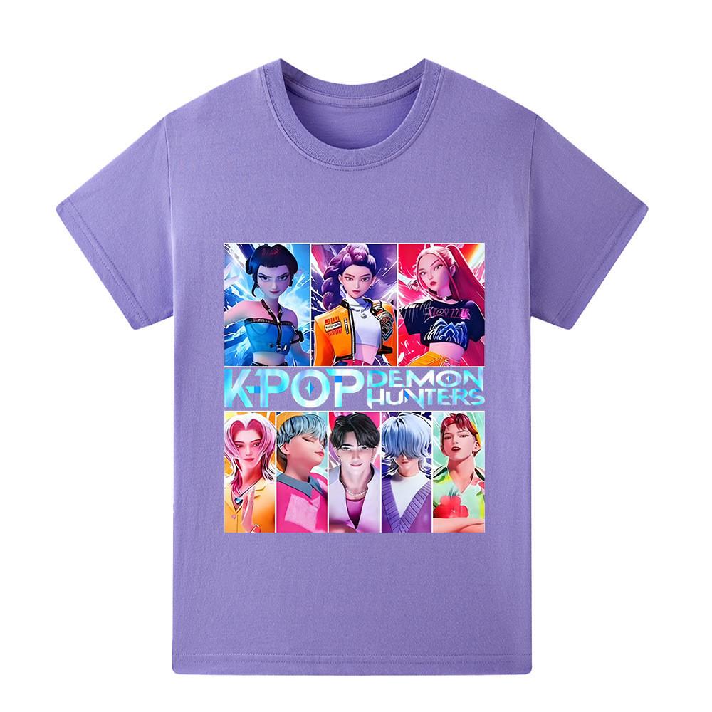

A1230 Kids Boys Girls Sajaboys Kpop Rumi Zoey Mira Print Short Sleeves T-shirt 160cm