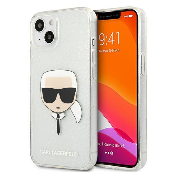 Etui do iPhone 13 mini Karl Lagerfeld Glitter Karl's Head Srebrny