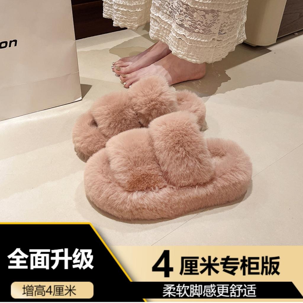 Open Toe Fluffy Slippers Indoor Warm Fur Female Slides Fashion Plush Women House Shoes Women Winter Fuzzy Slippers