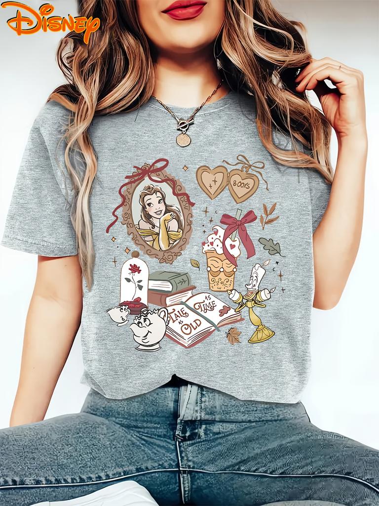 Beauty and The Beast Belle Print TShirt Womens New Fashionable Casual Cotton Short Sleeve Touring Resort Top