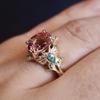 Luxury Shining Brightly Gold Color Micro-inlaid Zircon Pink Gemstone Flower Ring for Women Bride Wedding Designer Jewelry Gift