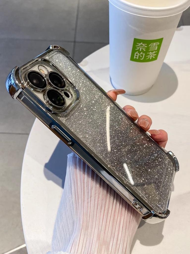 Applicable To iPhone16proMax New Year's Flash Powder Mobile Phone Case Electroplating Airbag Apple 15 Four Corners Anti-drop Protective Case