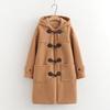 Women's Hooded Duffle Coat Mid-Length Horn Button Loose Warm Faux Wool Coat Preppy Style