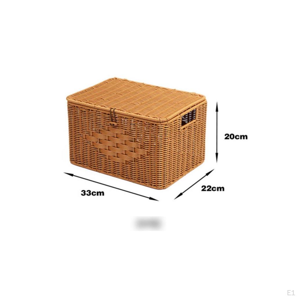 Imitation Rattan Box with Lid Multifunctional Lidded Storage Basket Sturdy and Braided Container