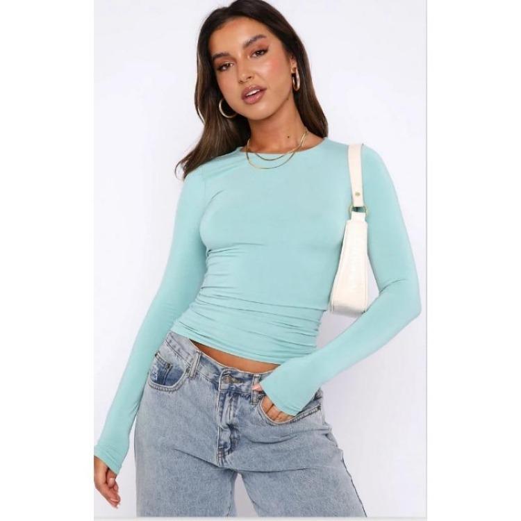 Women Slim Fit Long Sleeve Crop Top Casual Solid Color Basic Tee Streetwear Pullover Shirts for Spring Autumn Fashion