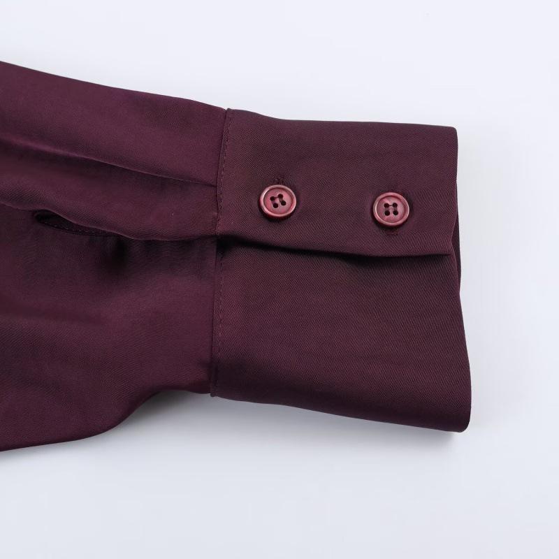European American 2025 Winter Fashion Casual Silk Satin Balloon Fit Shirt