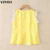 VONDA Women Lace Patchwork Sleeveless Plaid Polka Dots Casual Tank Tops