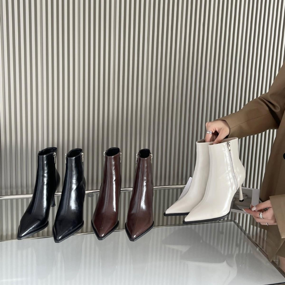 

2025 new pointed thin high heel side zipper plain low tube received Martin thin women s short boots 39 коричневый